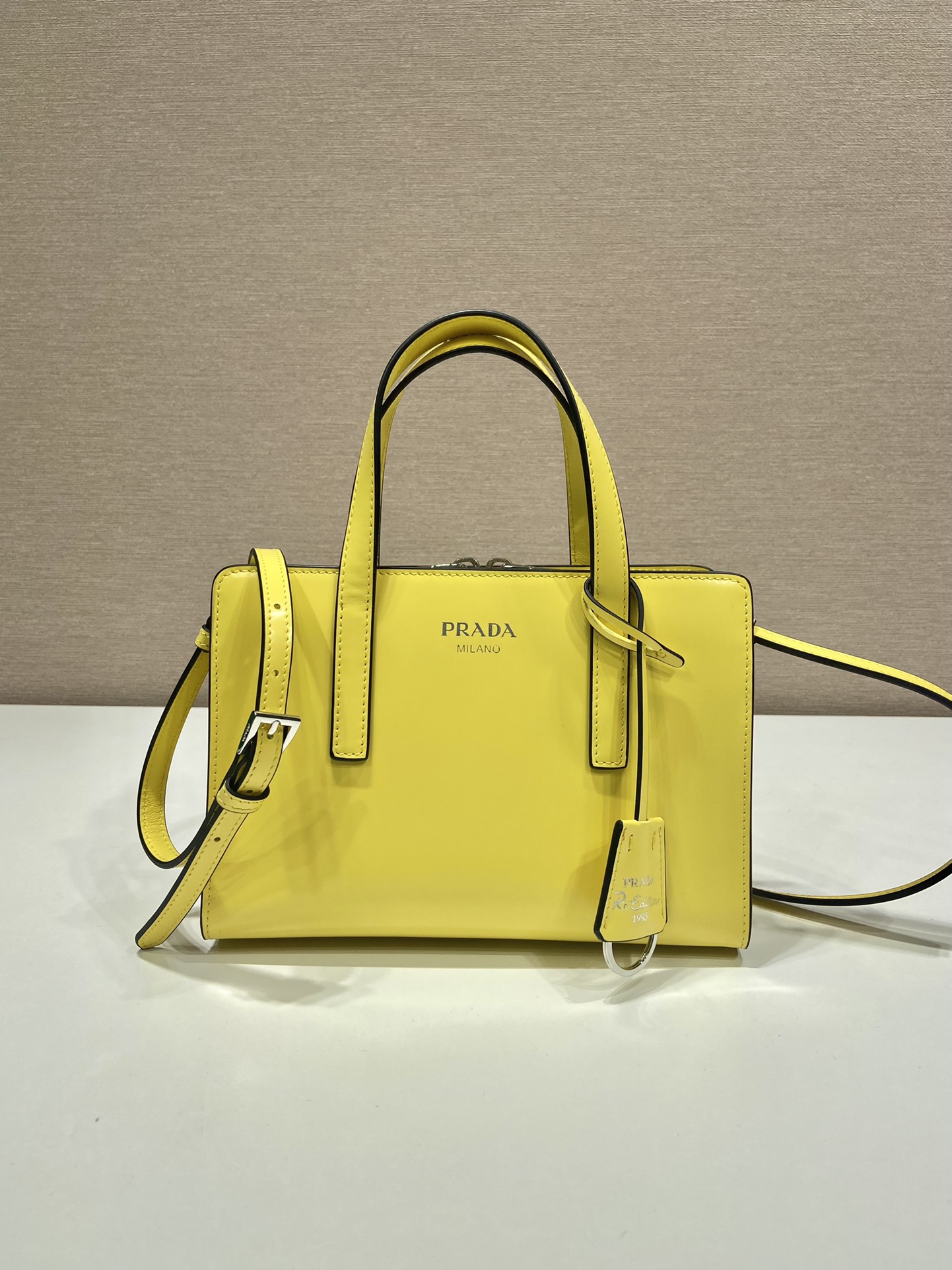 Prada Mini Re Edition 1995 Brushed Leather Handbag Bag Lemon Yellow 1BA357